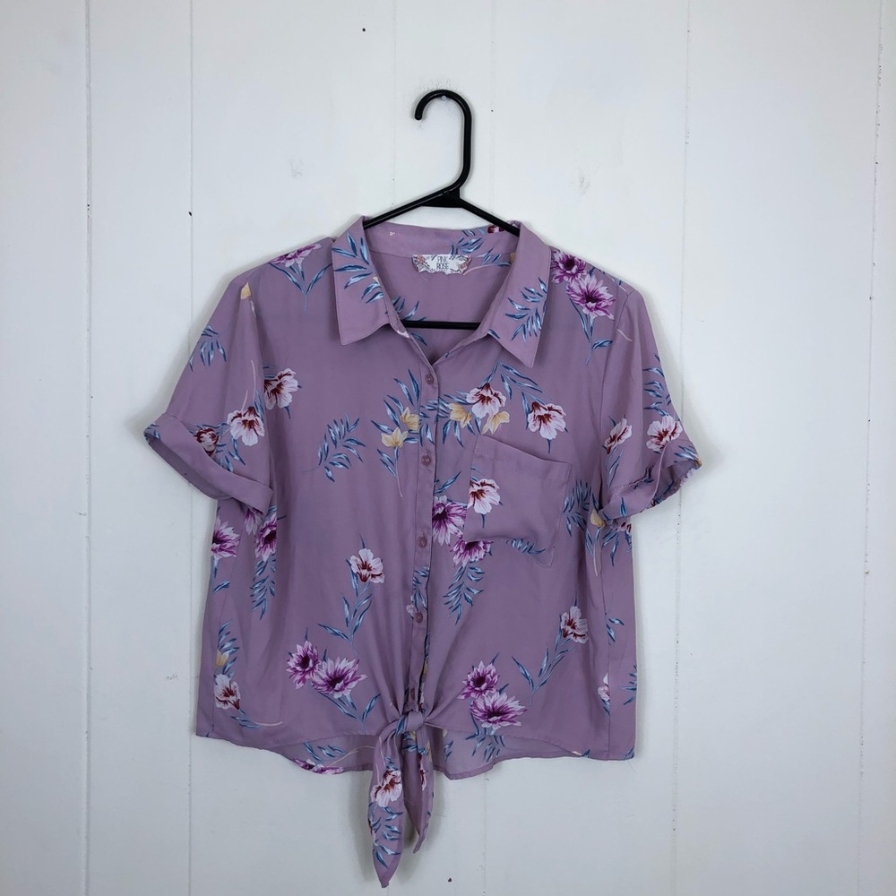 Pink Rose‎ Front Tie Crop Button Down Sz L